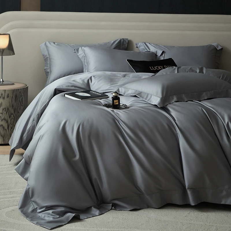 纯色天丝棉磨毛床单被罩四件套高级感轻奢简约柔软透气保暖亲肤