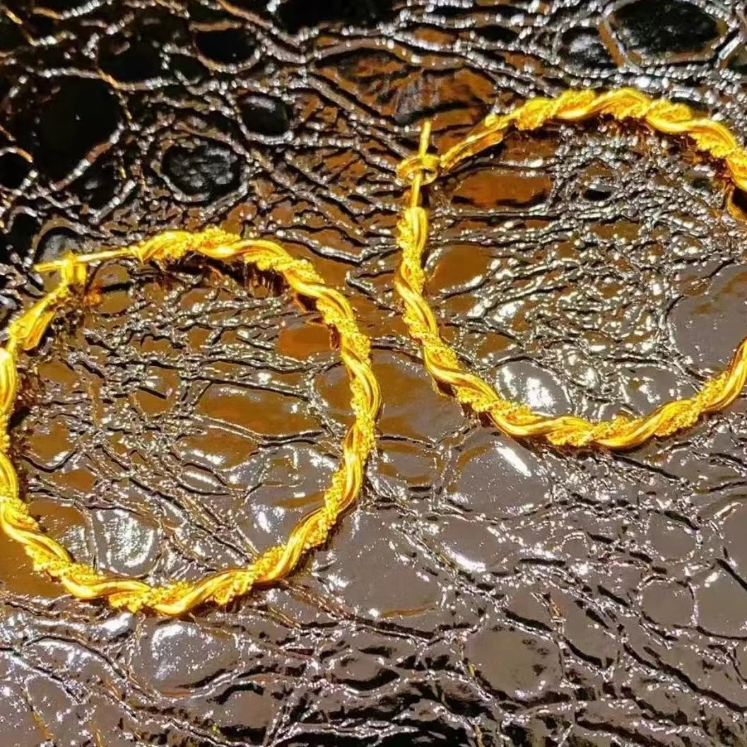 合金耳饰 【一立金沙 YLJS】麻花耳圈 时尚（敏感肤质慎拍）