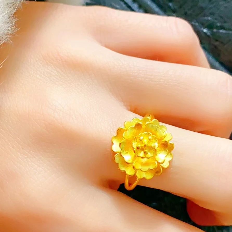 铜合金戒指 【一立金沙 YLJS】牡丹花戒指