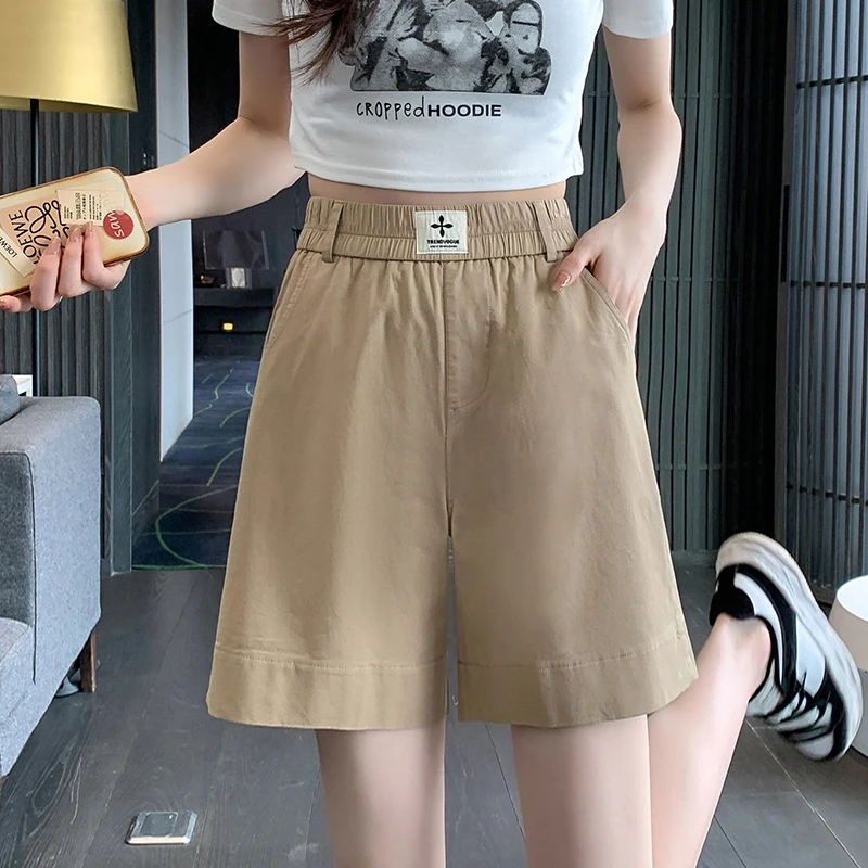 休闲短裤女外穿夏季薄款2025年新款高腰宽松显瘦松紧腰阔腿五分裤