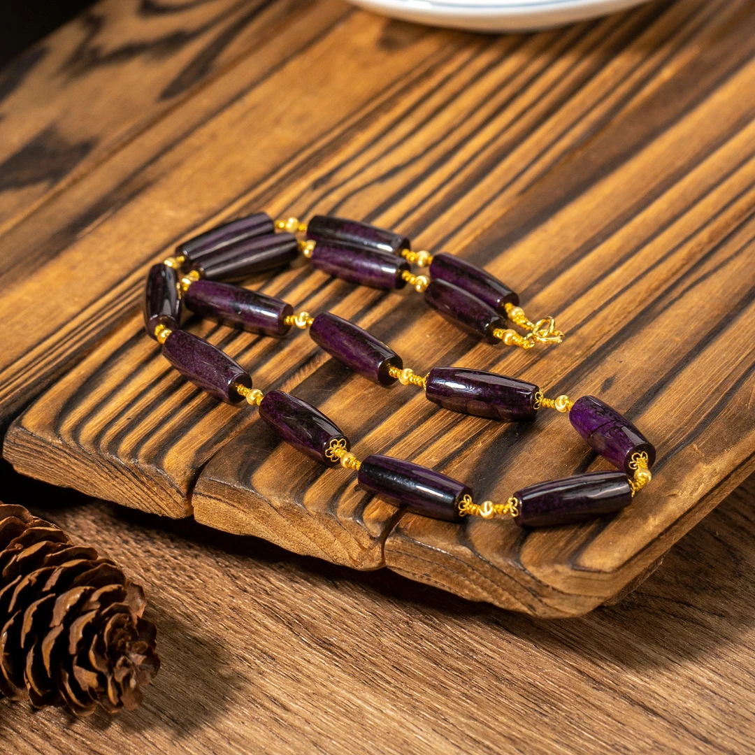 玥汐|18K金老油料舒俱来长桶珠项链/多样性发/P3777/0