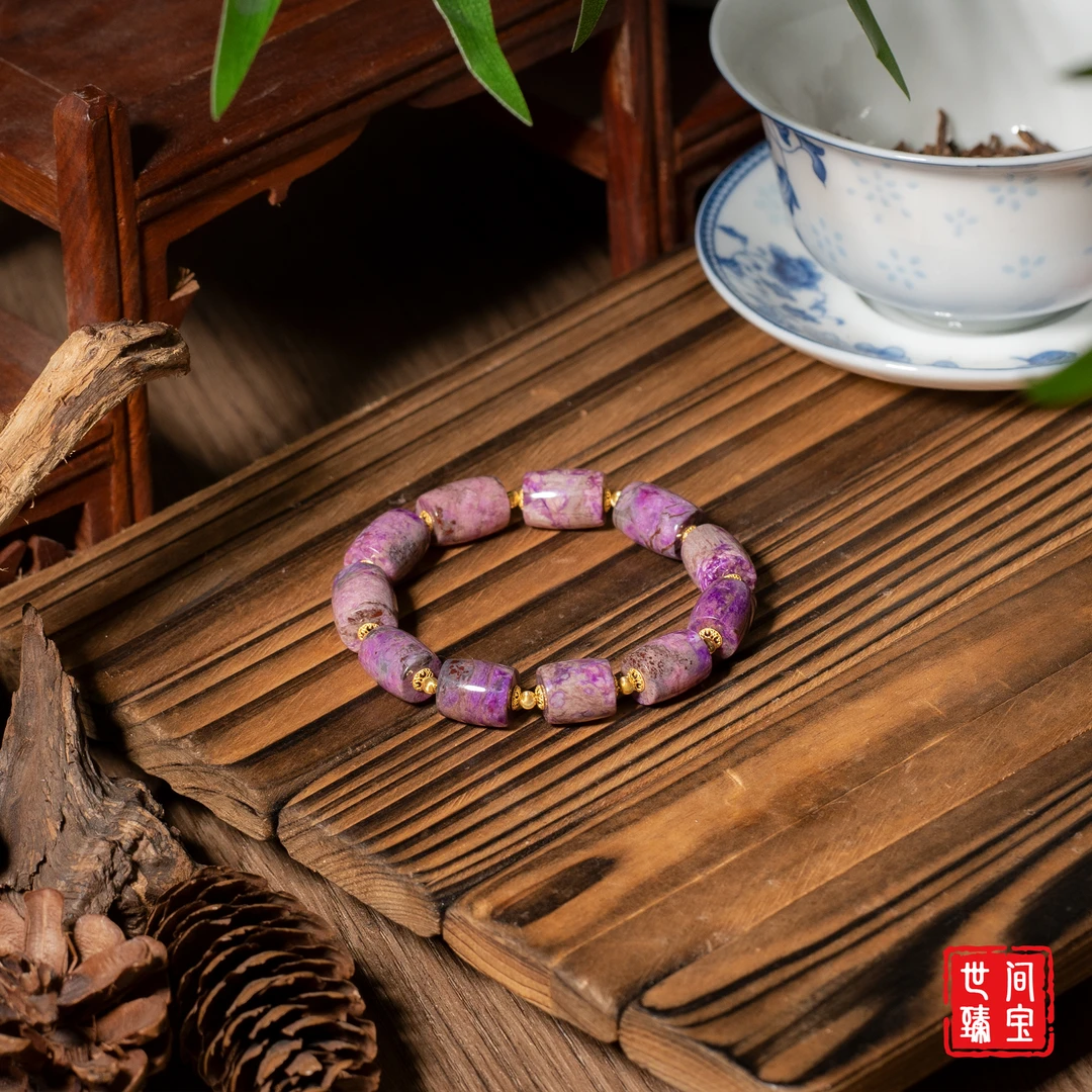 摇月丨18K金桃红舒俱来大桶珠手串/多样性发/P3635