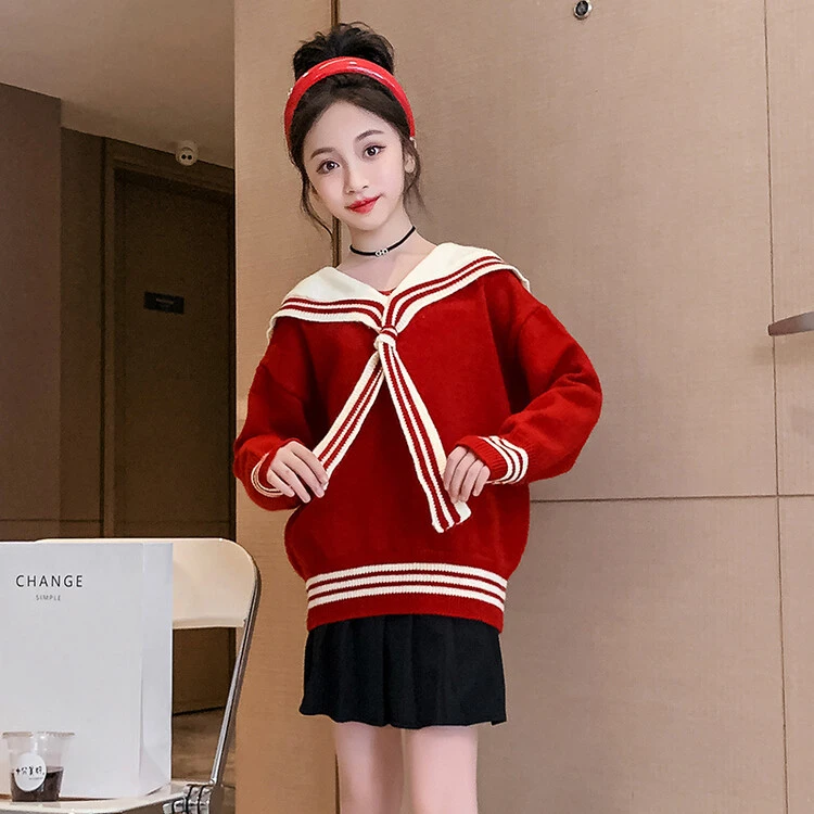 女童毛衣秋冬季海军风针织衫学院风加厚女大童6-12岁儿童女孩毛衣