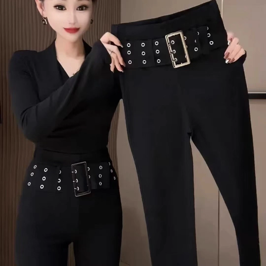 高腰小脚裤女裤新款显瘦修身外穿网红百搭气质秋冬黑色时尚女士