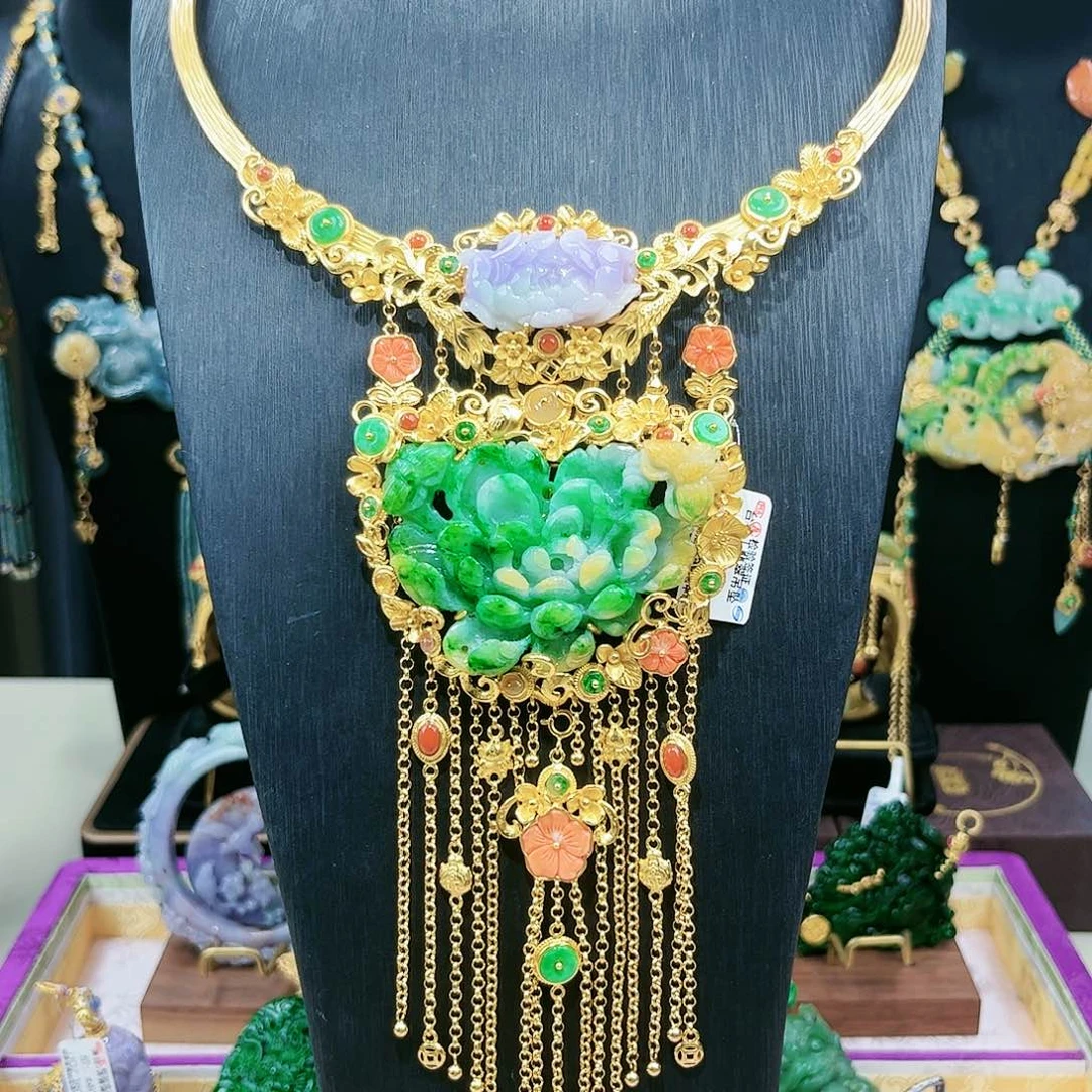 【闪购商品】翡翠颈饰银S925镀金镶嵌吊坠