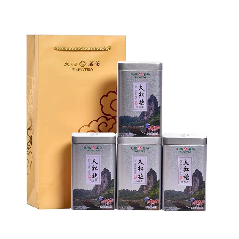 天福茗茶小方罐便携装武夷山岩茶大红袍 乌龙茶叶组合装 120g自饮