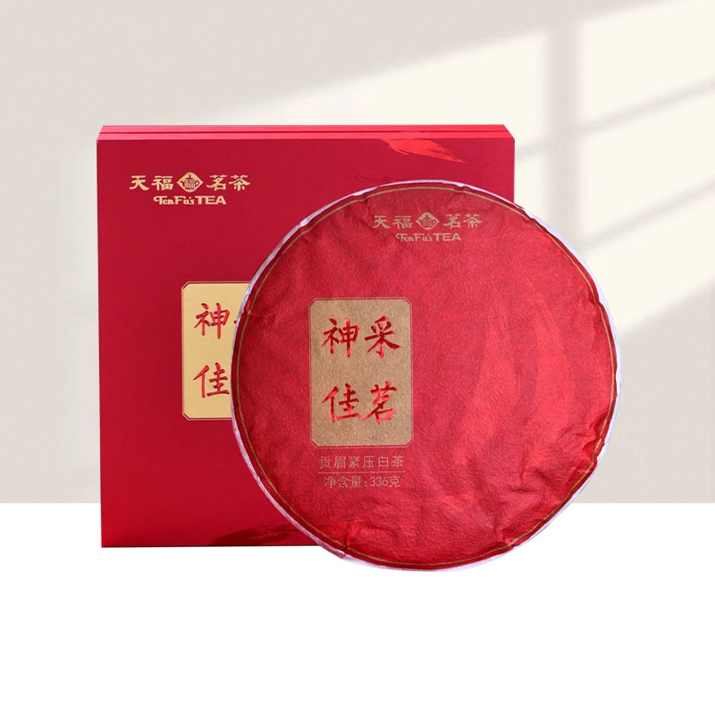 天福茗茶福建白茶 神采佳茗福鼎贡眉茶饼2017年原料礼盒装336g