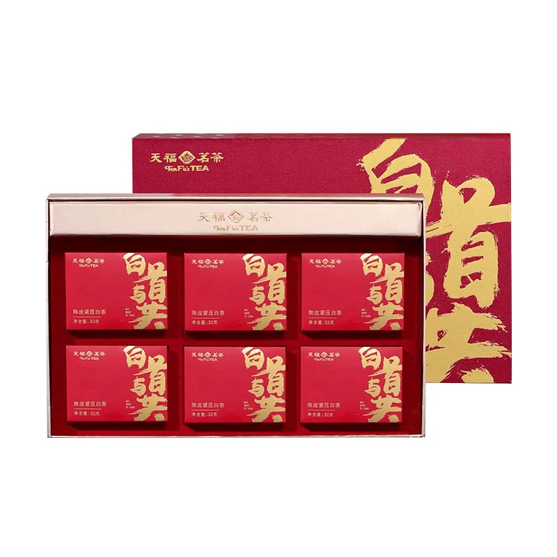 天福茗茶白首与共8年新会陈皮白茶小方片片茶5年福鼎贡眉192g