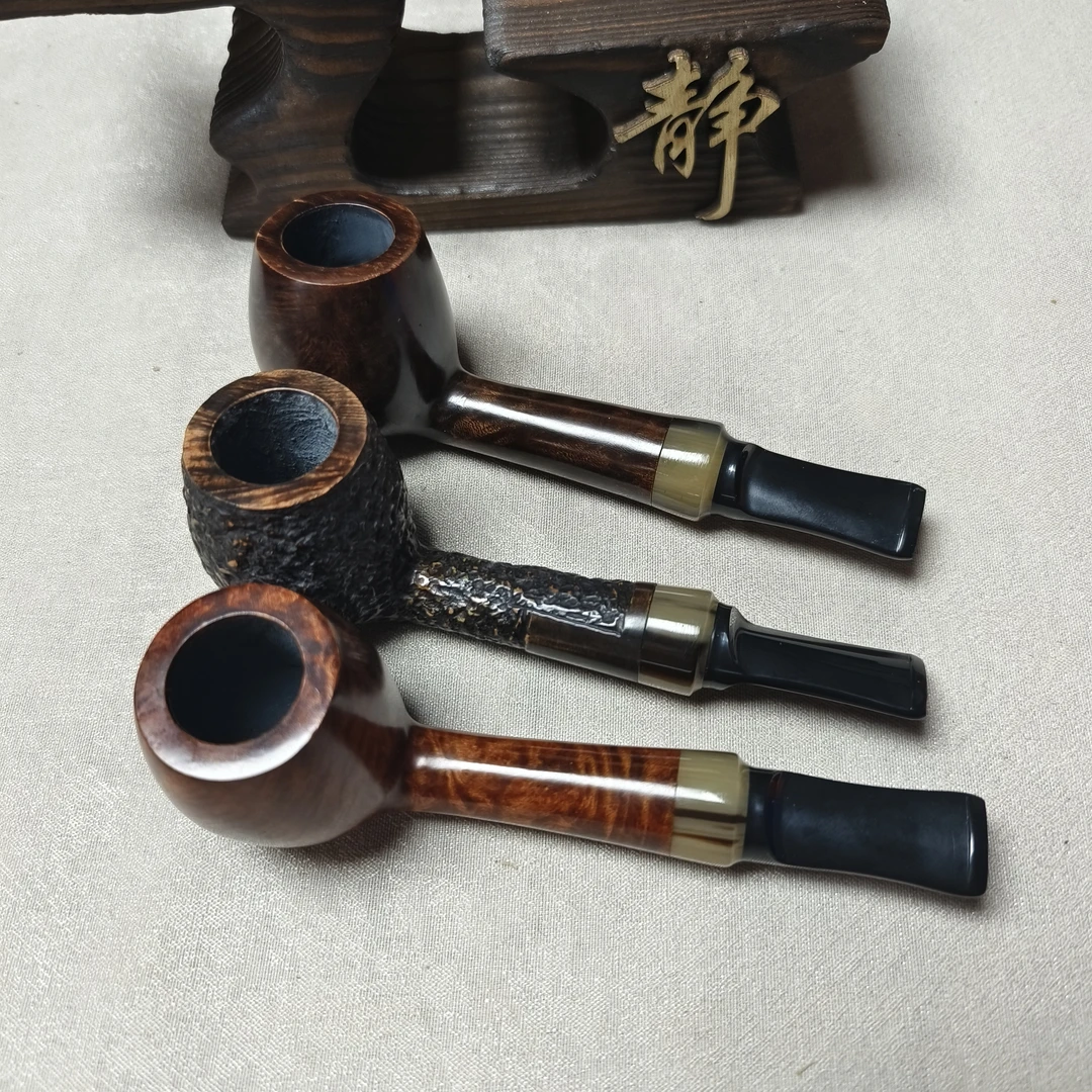 经典石楠大长腿直式撞球烟斗直式石楠木烟斗9mm烟道牛角饰圈
