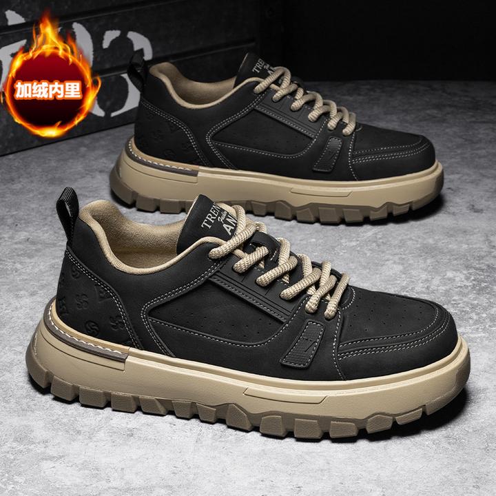 2024冬季男士板鞋百搭潮鞋加绒鞋厚底休闲鞋韩版潮流