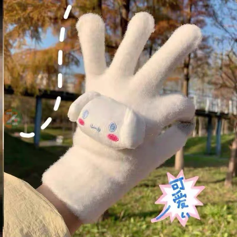 冬季加厚保暖分指可触屏猫卡通手套女情侣骑行可爱御寒玩手机手套