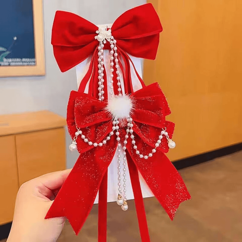 新年头饰儿童蝴蝶结发夹女童公主飘带发饰小女孩过年拜年头花发卡