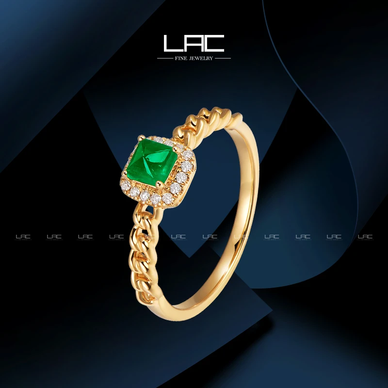LAC珠宝 天然祖母绿宝石戒指女18k金糖塔彩宝手饰