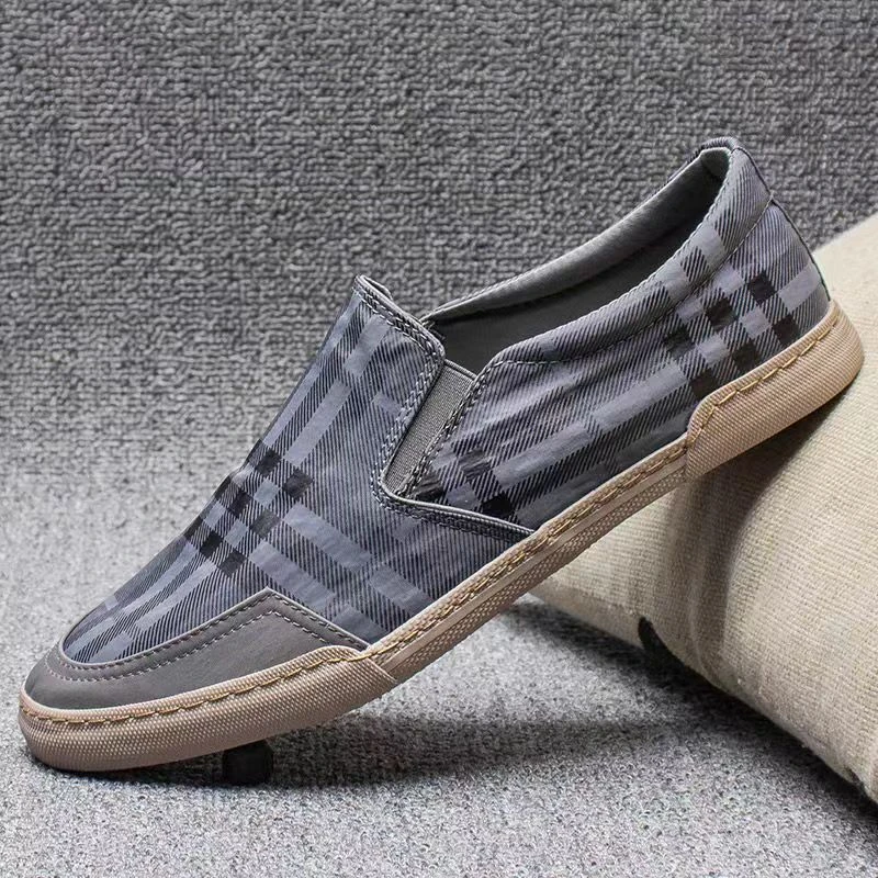 baoda/宝达春夏新款男士冰丝布套脚板鞋透气英伦格子布男鞋21113