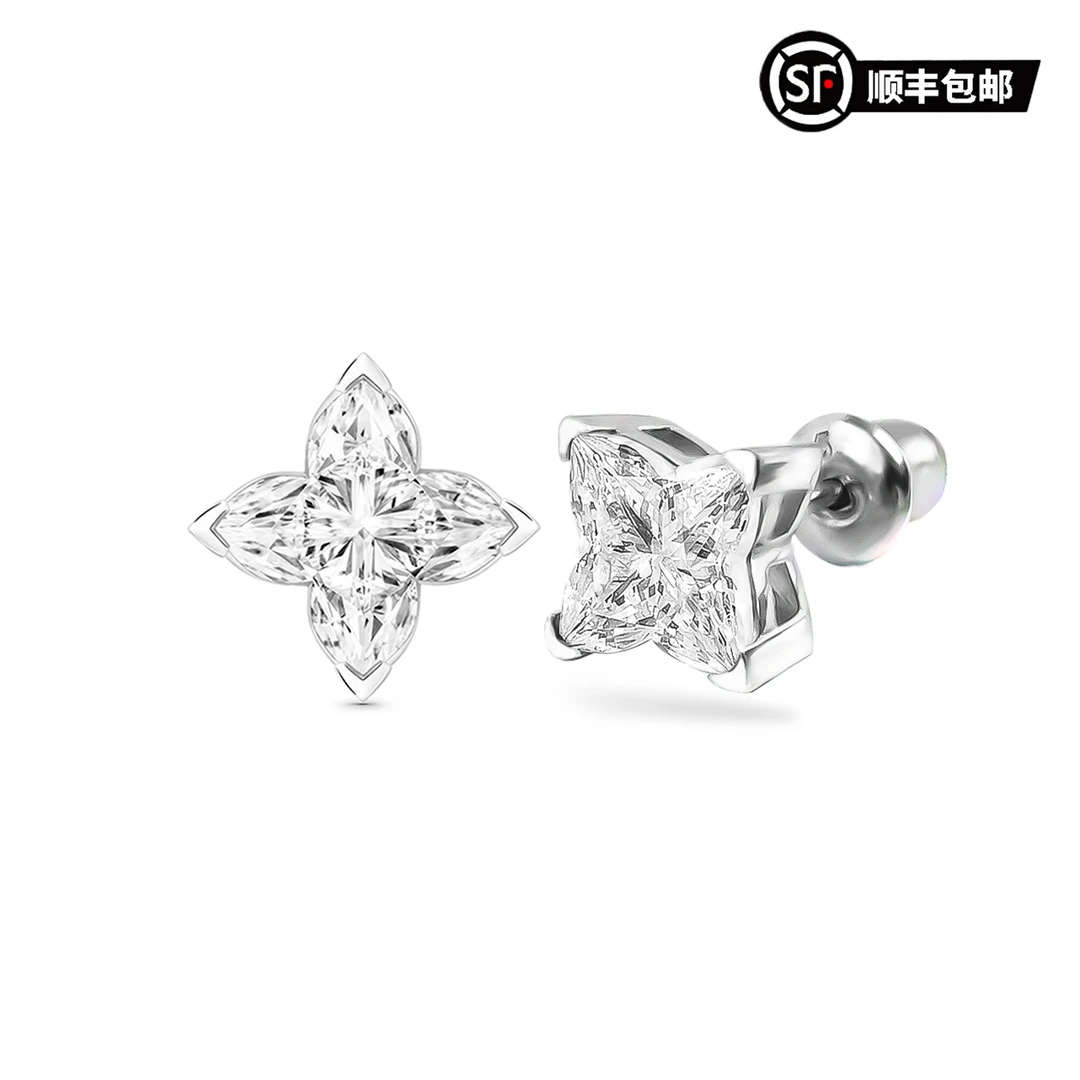 925银合成锆石耳饰 WIC通体S925银MONOGRAM北极星切割秋冬耳钉