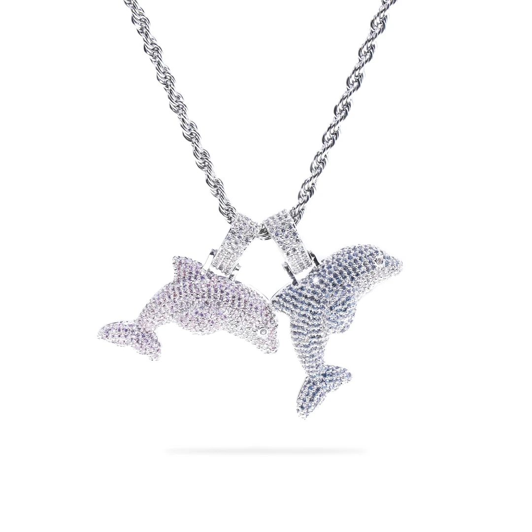 WIC 小海豚实心情侣款mini小海豚铜合金锆石个性吊坠