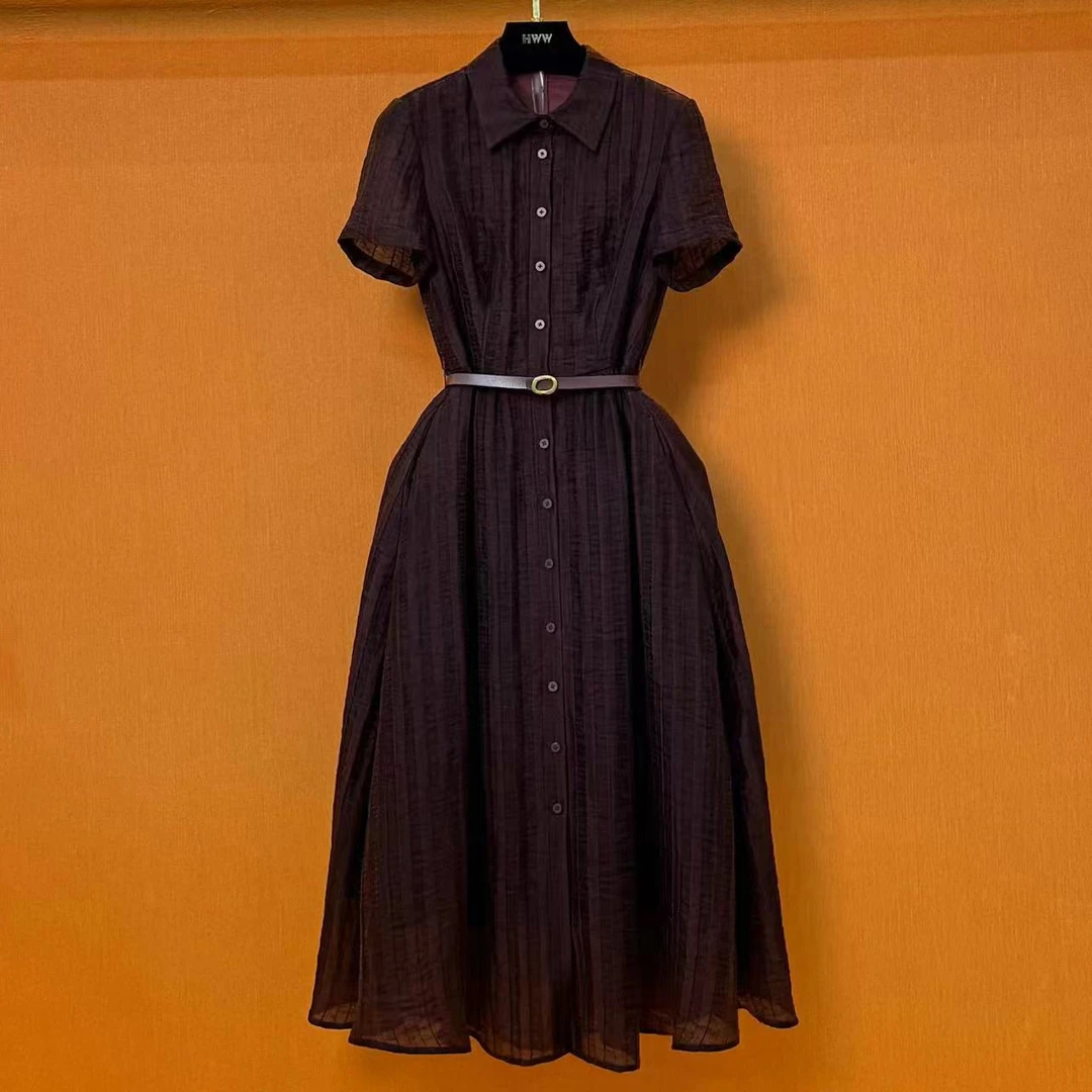 【黯丝绯赤】HWW轻奢设计师短袖时尚优雅法式连衣裙女THYXC402328