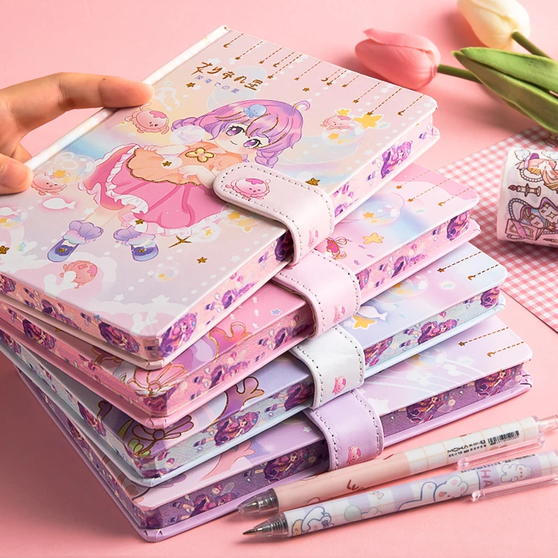 week新款高颜值超萌日系卡通少女日记本小学生女生ins磁扣记事本