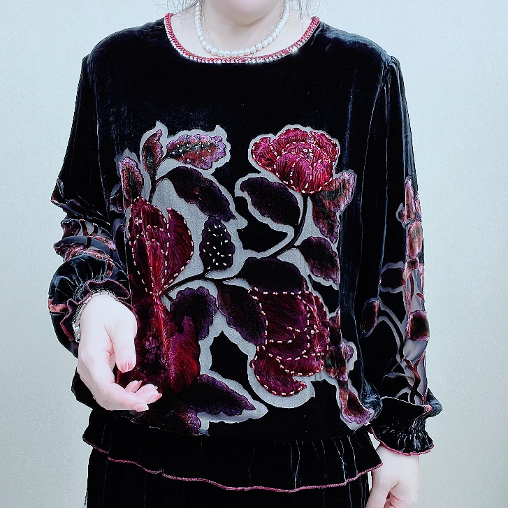 桑蚕丝中老年高端大码时尚气质小衫10A2329