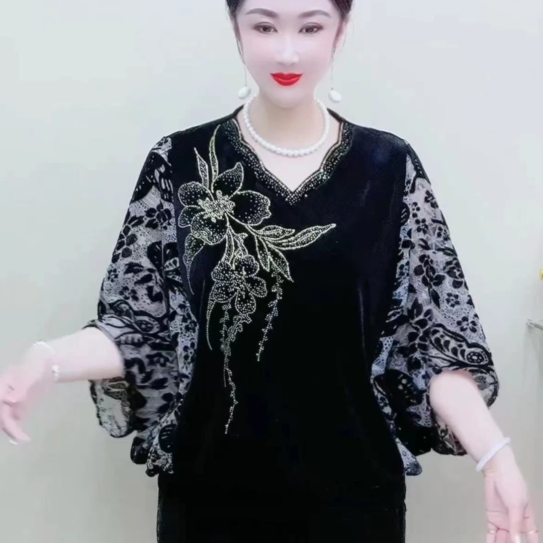 桑蚕丝中老年高端大码时尚气质小衫88A6001-3737*