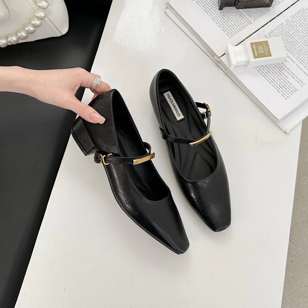 2025春季新款复古方头玛丽珍单鞋法式气质浅口通勤时尚平底单鞋女
