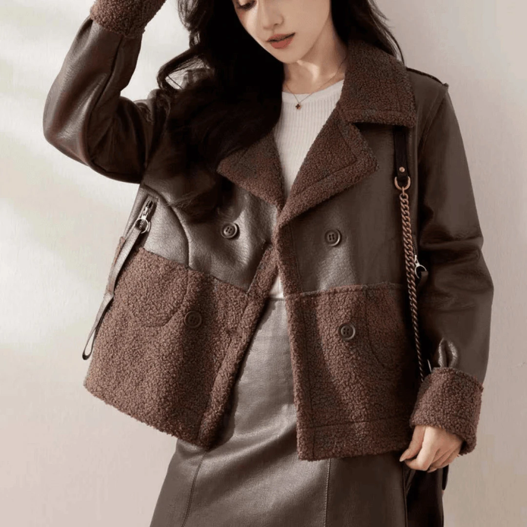 2024秋冬新款仿皮毛一体加厚时尚高档皮衣休闲外套女双面穿H382-1