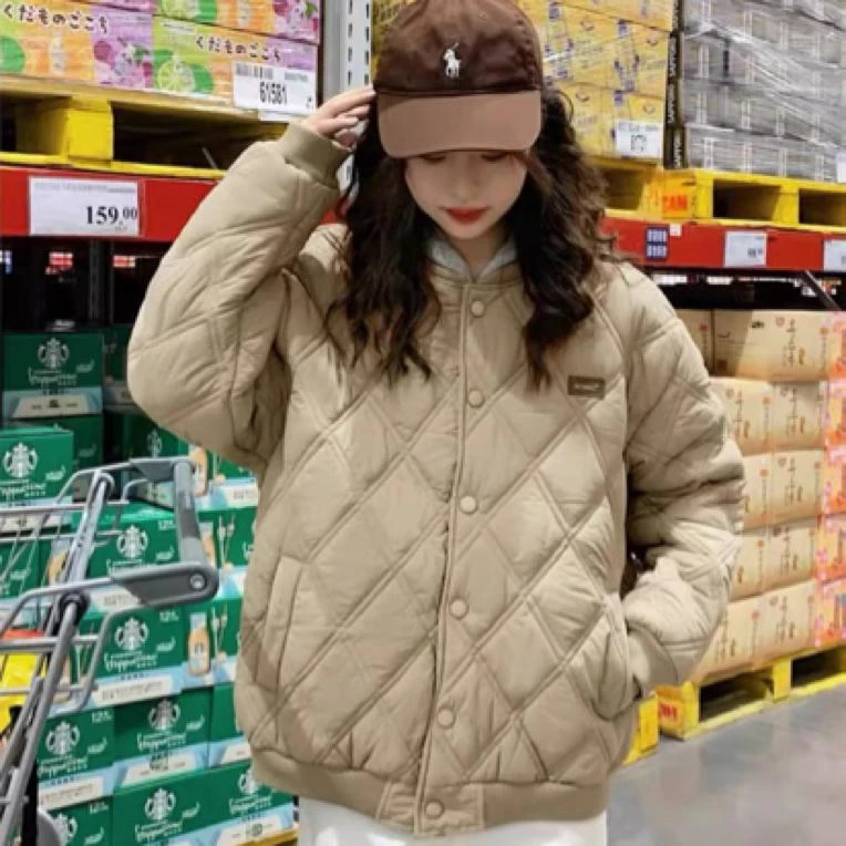 2024新款菱格宽松棉服加厚棉袄冬季ins学院风棒球设计外套女H764