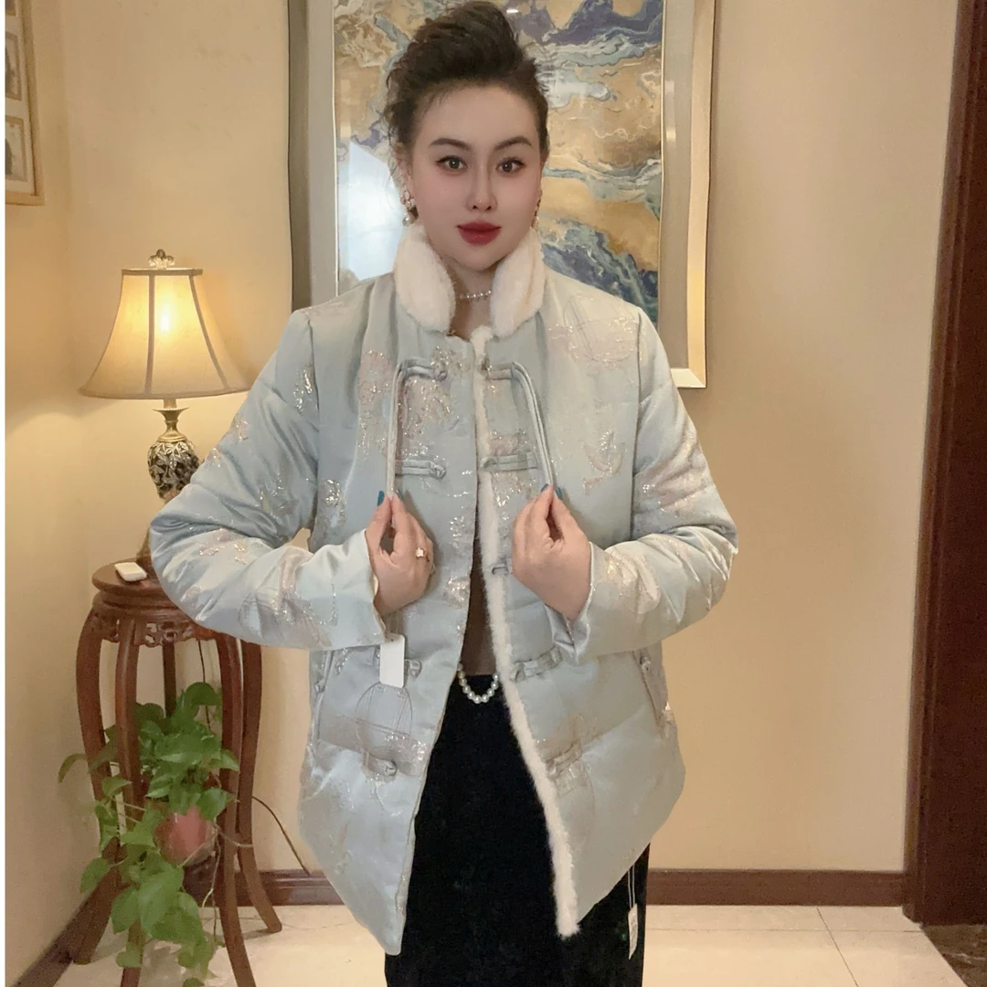 秋冬复古时尚百搭女士棉衣加厚保暖国风立领气质冬季加绒棉服