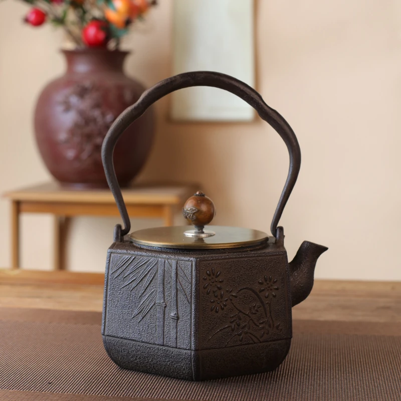 铁壶 壶纯手工烧水泡茶壶煮茶壶六方梅兰竹菊