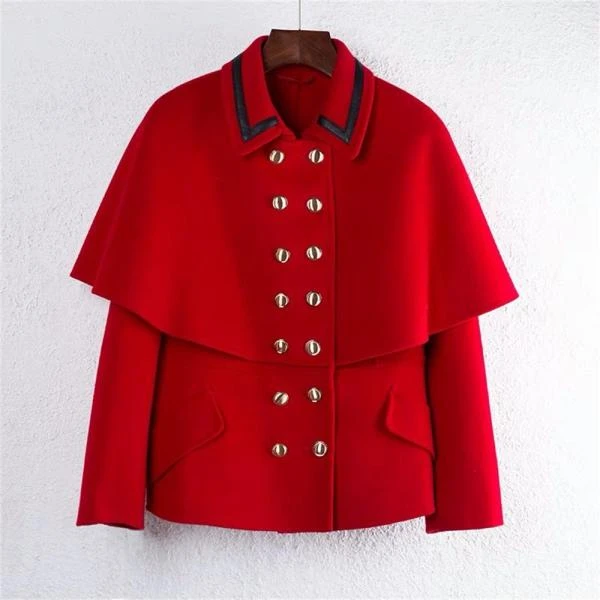 杨杨 法式斗篷双面大衣2015