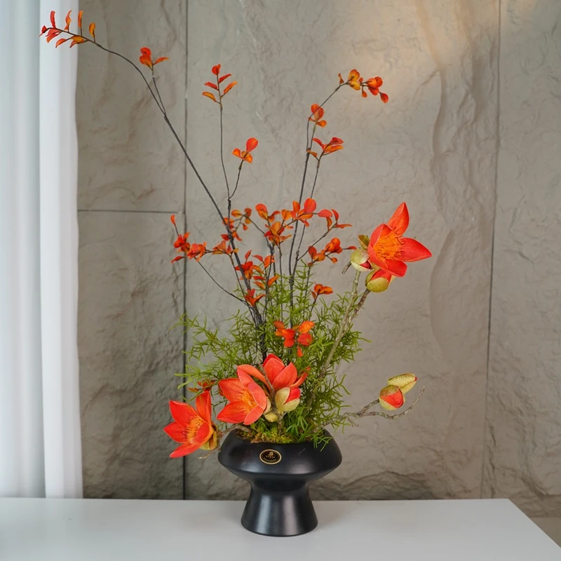 高端仿真花高级感逼真假花装饰盆栽造景插花客厅进门玄关摆件绿植