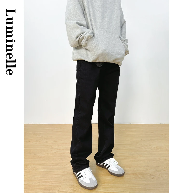 Luminelle 517版型莱卡高弹黑牛vibe微喇直筒牛仔裤宽松休闲裤子