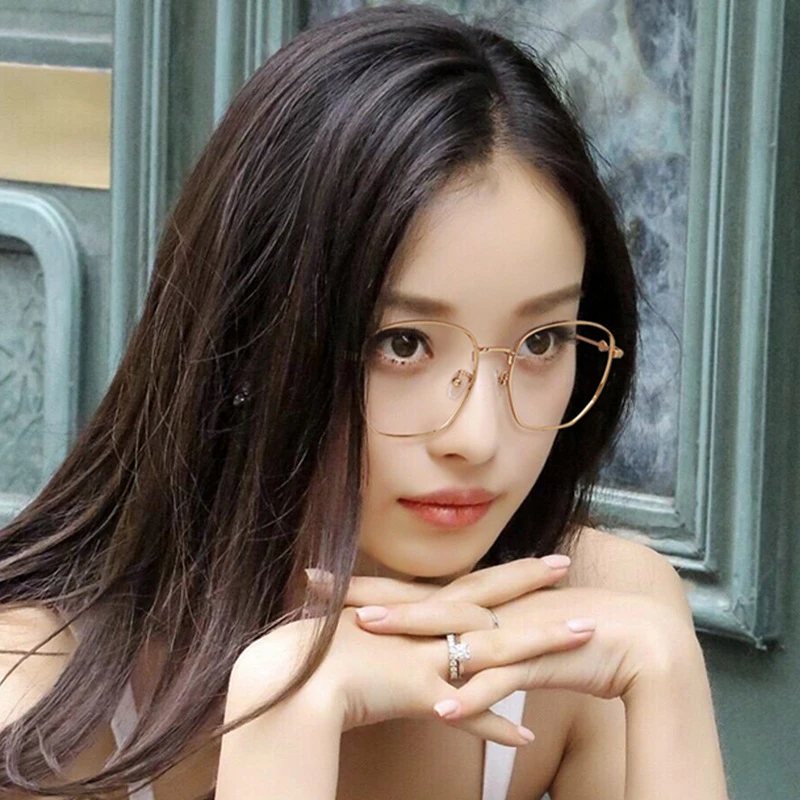 倪妮同款气质复古女大框超轻可配韩版金色圆脸素颜平光护目镜潮男