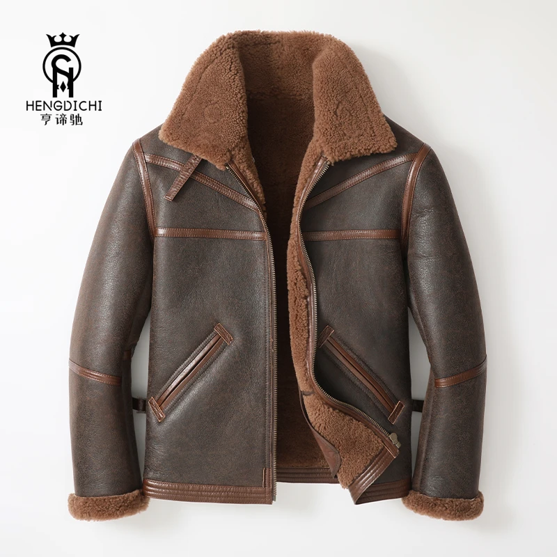冬季新款原生态皮毛羊皮男士一体皮衣翻领外套B3加厚真皮皮草夹克
