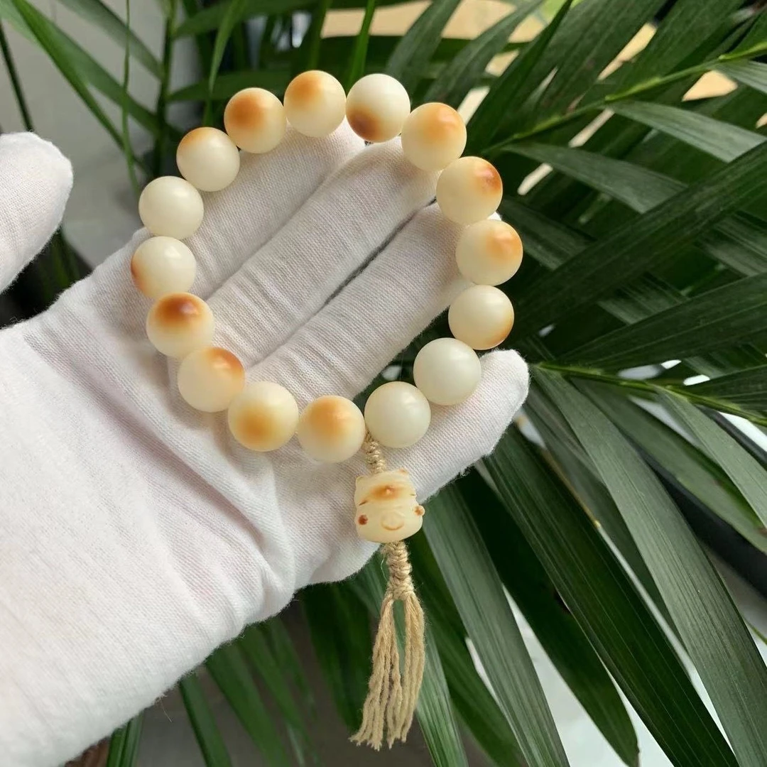 一凡工艺品天然菩提籽炭烧招财猫菩提根手串念珠佛珠手串文玩男女