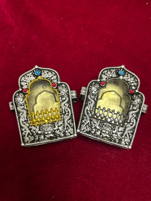 藏族经典新款带珠白铜镀银嘎乌