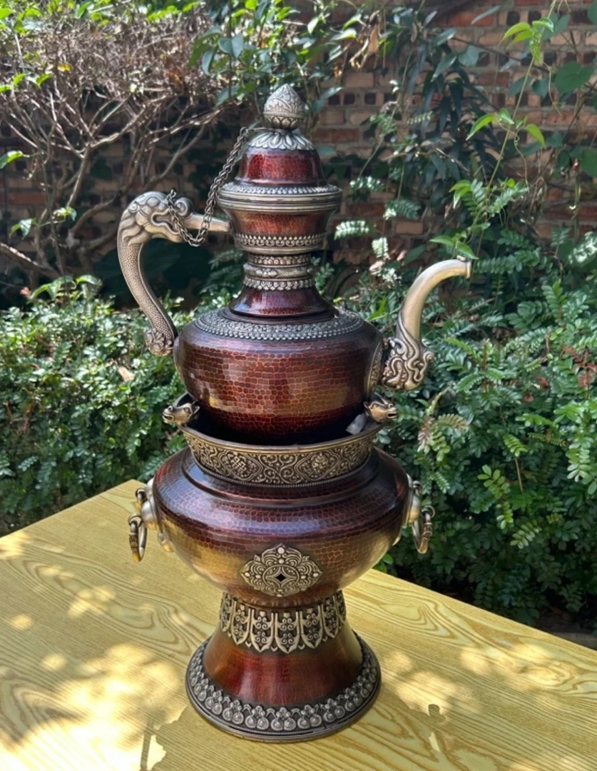 藏式手工纯铜套装铜器摆件铜酒壶（高度：67厘米）