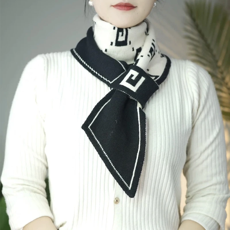 【百搭围脖】黑白气质百搭围巾双面针织棉保暖加厚简约围脖13130