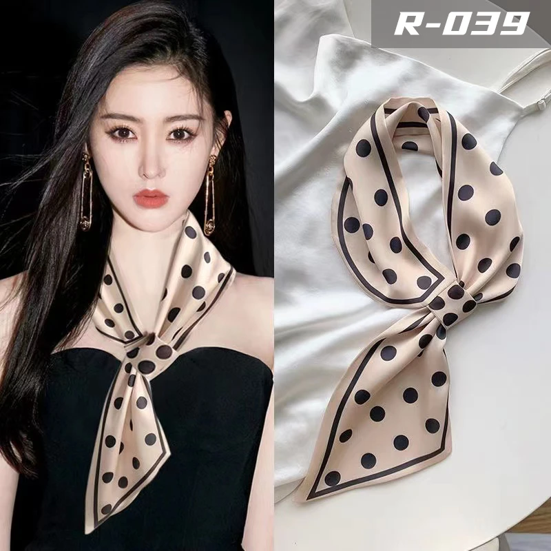 新款耳朵丝巾百搭双面领巾女韩版装饰穿插飘带小耳朵丝巾印花围巾