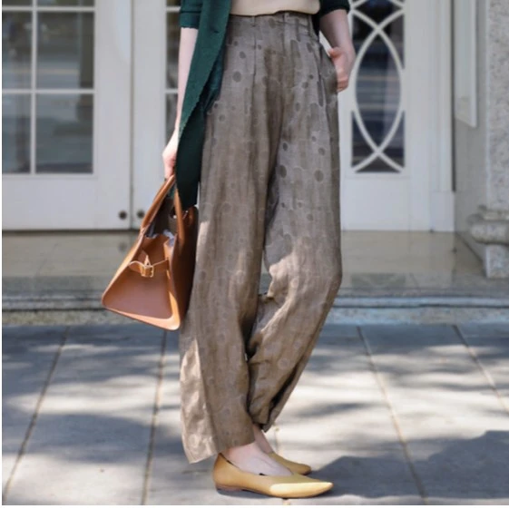 Li Wang/里望2023设计师款 脏染咖色百搭宽松气质休闲裤