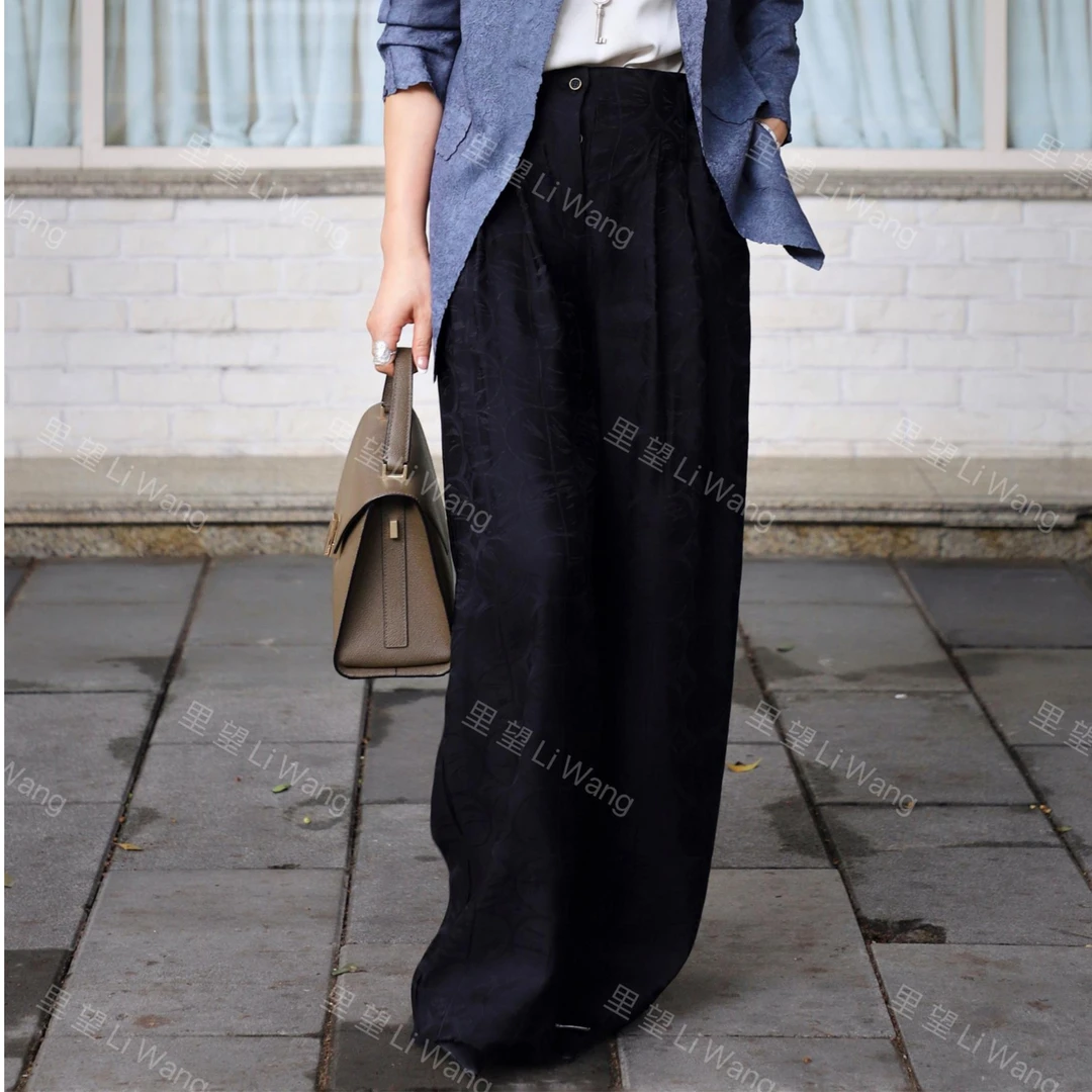 Li Wang/里望2023设计师款 慵懒随意高级提花暗纹宽松直筒裤