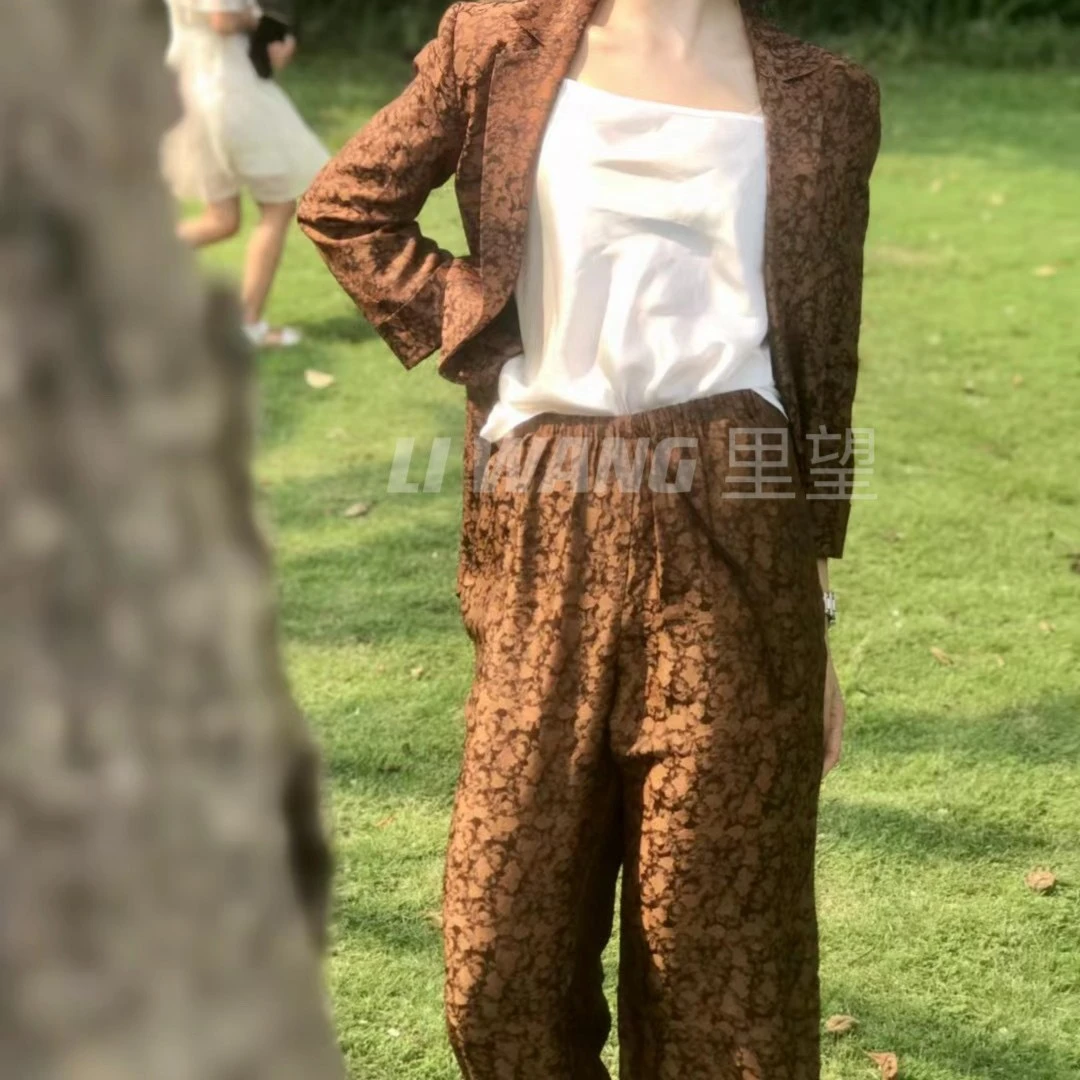 Li Wang/里望设计师款 重磅轻奢  复古优雅丝粘提花裤