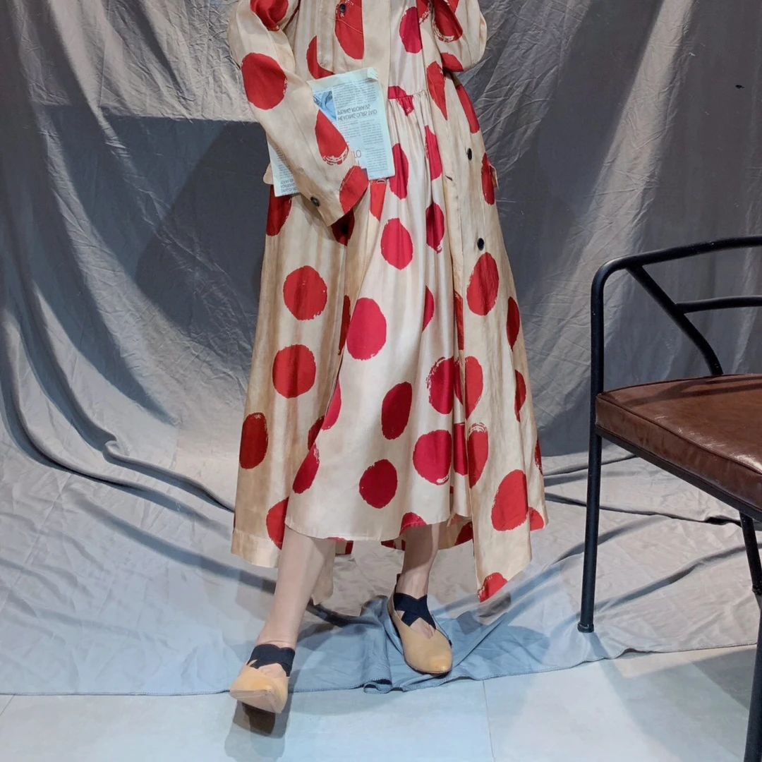 Li Wang/里望设计师款 波点优雅 双面气质印花半身裙  XY434