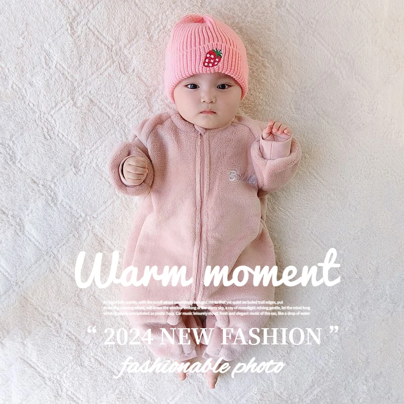 婴儿儿童连体秋冬加厚宝宝家居服衣服法兰绒睡衣珊瑚保暖睡袋哈衣