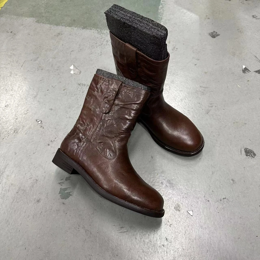 （微瑕 完美勿拍）头层羊皮英伦风手工擦色靴子里外全皮