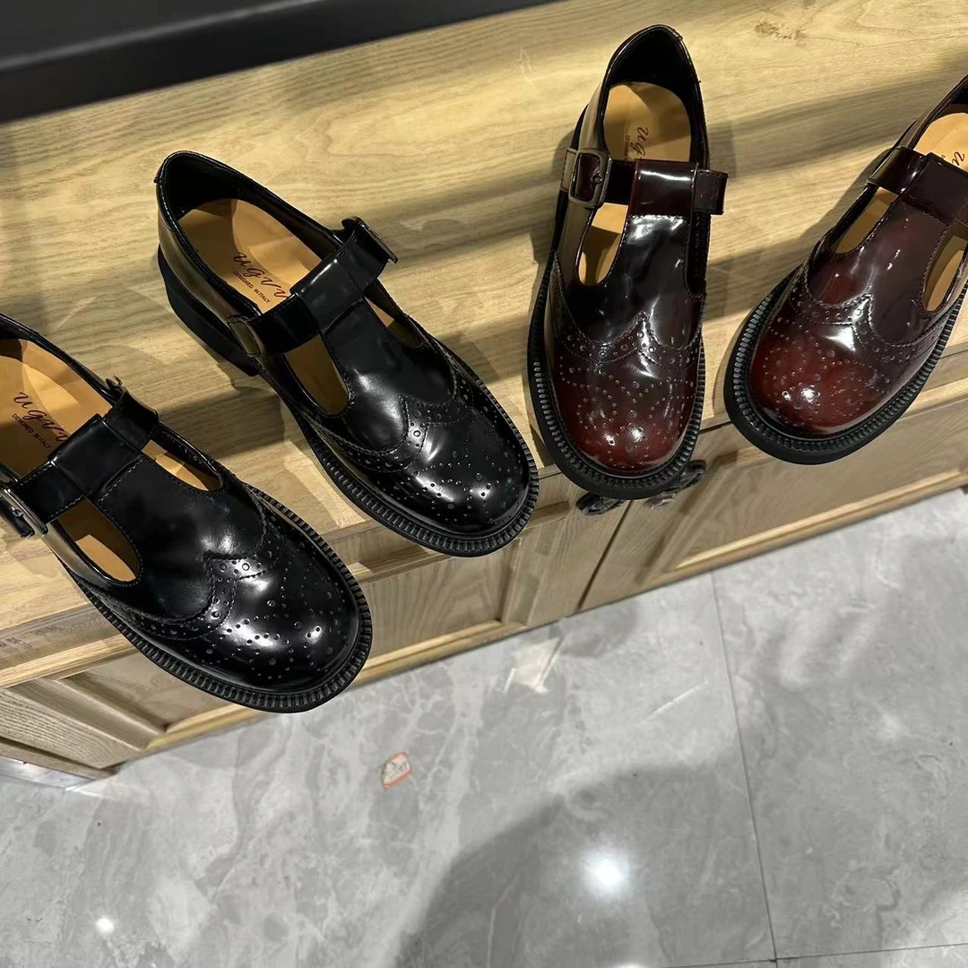 布洛克玛丽珍 2024新款  U 开边珠牛皮擦色高级单鞋软底百搭5172