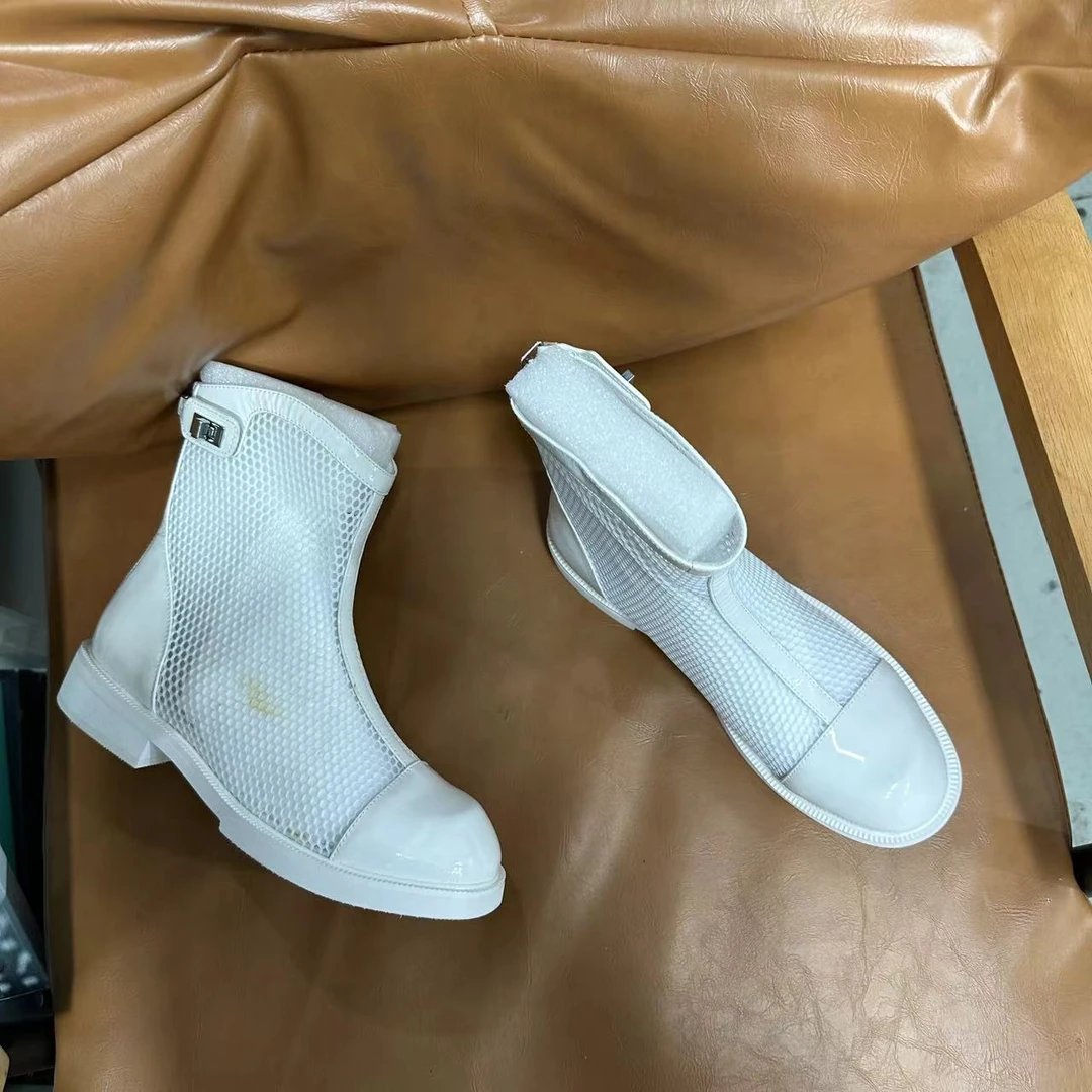 瑕疵 （很胖脚拍大）网鞋镂空短靴夏款女款圆头百搭时尚