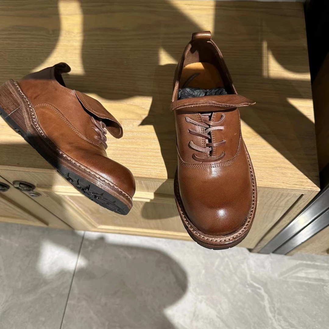 水洗马皮 尾货微瑕 翻舌英伦风鞋复古擦色百搭 2403（脚背高拍大）