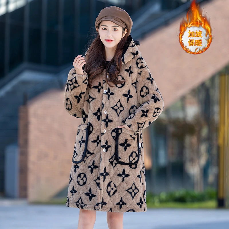 2024名媛秋冬新款女仿貂绒棉衣棉服罩衣加绒加厚防寒保暖外出家居