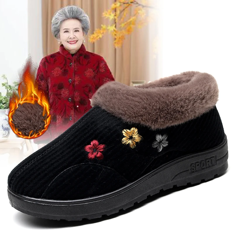 棉鞋2023冬季新款布鞋冬天女鞋软底防滑加绒加厚保暖妈妈鞋厚底